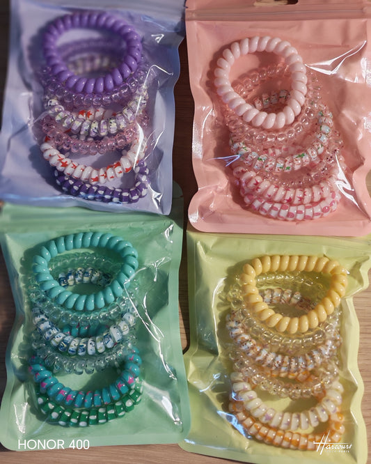 Lot de 6  élastiques spirale colorés